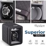 Heiden Monaco Watch Winder - Automatic Watch Winder for Automatic Watches, Rolex - Black Leather - Battery Powered or AC Adapter, 12 Program Settings, Diamond Stitched Vegan Leather