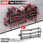 Shomextol 49.8" W Super Large Power Tool Organizer Wall Mount,4-Layer Heavy Duty Tool Storage with 18 Cordless Drill Holder,600 lb Capacity Garage Organization for Garage and Workshop (Black)