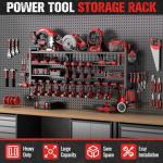 Shomextol 49.8" W Super Large Power Tool Organizer Wall Mount,4-Layer Heavy Duty Tool Storage with 18 Cordless Drill Holder,600 lb Capacity Garage Organization for Garage and Workshop (Black)