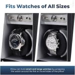 Heiden Monaco Watch Winder - Automatic Watch Winder for Automatic Watches, Rolex - Black Leather - Battery Powered or AC Adapter, 12 Program Settings, Diamond Stitched Vegan Leather