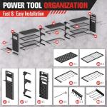 Shomextol 49.8" W Super Large Power Tool Organizer Wall Mount,4-Layer Heavy Duty Tool Storage with 18 Cordless Drill Holder,600 lb Capacity Garage Organization for Garage and Workshop (Black)