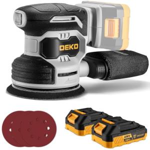 Cordless Orbital Sander: DEKOPRO 20V Random Orbit Sander, 5inch Power Palm Sander Electric Sanders Tool with 2 Batteries, Charger, Dust Collector, 16 Pcs Sanding Discs for Woodwroking