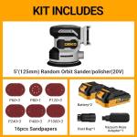 Cordless Orbital Sander: DEKOPRO 20V Random Orbit Sander, 5inch Power Palm Sander Electric Sanders Tool with 2 Batteries, Charger, Dust Collector, 16 Pcs Sanding Discs for Woodwroking