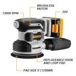 Cordless Orbital Sander: DEKOPRO 20V Random Orbit Sander, 5inch Power Palm Sander Electric Sanders Tool with 2 Batteries, Charger, Dust Collector, 16 Pcs Sanding Discs for Woodwroking