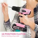 AVID POWER 20V MAX Lithium lon Cordless Drill Set, Power Drill Kit with Battery and Charger, 3/8-Inch Keyless Chuck, Variable Speed, 16 Position and 22pcs Bits (Pink)