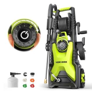 4000 Max Adjustable PSI Pressure Washer, 2 Max GPM Power Washer with 33 FT Hose Reel, Steel Wand, 500ml Foam Cannon, 4-Nozzle Set, Electric Pressure Washer for Cars, Fences, Patios