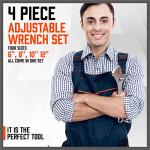 HORUSDY 4-Piece Adjustable Wrench Set, CR-V Steel, Adjustable Wrenches Set(6-inch, 8-inch, 10-inch, 12-inch)