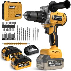 SundpeyPRO 21V Cordless Hammer Drill - 1060In·lbs Brushless Drill Set with 2 x 4.0Ah Battery - 20+3 Torque Battery Drills 2150RPM Power Drills 1/2" Chuck Electric Drill for Drilling Wood Bricks Metal
