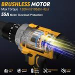 SundpeyPRO 21V Cordless Hammer Drill - 1060In·lbs Brushless Drill Set with 2 x 4.0Ah Battery - 20+3 Torque Battery Drills 2150RPM Power Drills 1/2" Chuck Electric Drill for Drilling Wood Bricks Metal