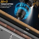 SundpeyPRO 21V Cordless Hammer Drill - 1060In·lbs Brushless Drill Set with 2 x 4.0Ah Battery - 20+3 Torque Battery Drills 2150RPM Power Drills 1/2" Chuck Electric Drill for Drilling Wood Bricks Metal