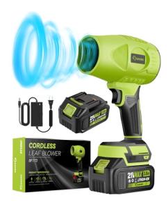 Saker Cordless Leaf Blower Portable Dust Cleaner Handheld Blowers 2 x 4.0Ah Batteries 180000 RPM Air Duster with Adjustable Speed for Drying Patio Cleaning Green
