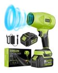 Saker Cordless Leaf Blower Portable Dust Cleaner Handheld Blowers 2 x 4.0Ah Batteries 180000 RPM Air Duster with Adjustable Speed for Drying Patio Cleaning Green