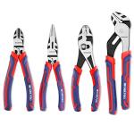WORKPRO 4-Piece Pliers Set - Premium CR-V Construction Tool Set Including Long Nose, Diagonal Cutting, Groove Joint and Slip Joint Pliers - Red