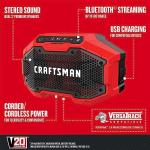 CRAFTSMAN V20 Wireless Portable Bluetooth Speaker, Tool Only (CMCR001B), Red