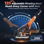 MAKELIFT Drywall Sander with Vacuum Dust Collector,1050W 7.33A Popcorn Ceiling Removal Tool,LED Light,5 Variable Speed 1000-2100RPM,Foldable & Extendable Handle,12 Sanding Discs