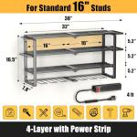 Power Tool Organizer with Power Strip and Shelves