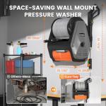 Giraffe Tools Grandfalls Retractable Pressure Washer Pro, Wall Mounted Pressure Washer with 1800W Brushless Motor, 3700PSI Electric Power Washer with 100ft Pressure Hoses, Dark Silver