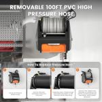 Giraffe Tools Grandfalls Retractable Pressure Washer Pro, Wall Mounted Pressure Washer with 1800W Brushless Motor, 3700PSI Electric Power Washer with 100ft Pressure Hoses, Dark Silver