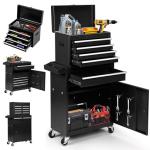 Dawmilon 5-Drawer Rolling Tool Chest with Detachable Top Box, Lockable Wheels, Adjustable Shelf, and Liner, Heavy-Duty Metal Tool Cart for Garage and Workshop Storage, Black