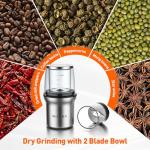 Secura Coffee Grinder Electric, Spice Grinder, Dual Glass Bowls for Wet & Dry Grinding