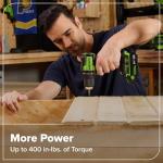 Greenworks 24V Cordless Brushless 400 in-lbs Drill/Driver+1950 in-lbs Impact Driver Combo,High Torque, Lightweight, (2) 2.0Ah USB-C Batteries(12,000mAh Power Bank) and 65W USB-C Fast Charger(3-Port)