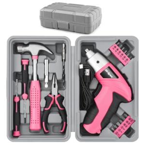 Hi-Spec Electric Screwdriver 19pc 3.6V Pink USB Small Power Screwdriver Set. Cordless & Rechargeable wtih Compact Hand Tool Box Set