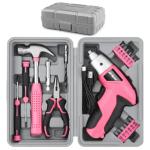 Hi-Spec Electric Screwdriver 19pc 3.6V Pink USB Small Power Screwdriver Set. Cordless & Rechargeable wtih Compact Hand Tool Box Set