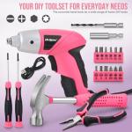 Hi-Spec Electric Screwdriver 19pc 3.6V Pink USB Small Power Screwdriver Set. Cordless & Rechargeable wtih Compact Hand Tool Box Set