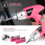 Hi-Spec Electric Screwdriver 19pc 3.6V Pink USB Small Power Screwdriver Set. Cordless & Rechargeable wtih Compact Hand Tool Box Set