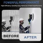 Drywall Sander, 2025 Upgraded 8-Amp Popcorn Ceiling Removal Tool with 7 Variable Speed 800-1800RPM, Drywall Sander with Vacuum Dust Collector with Extendable Handle, LED Light,12pcs Sanding Discs,Blue