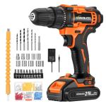 WorkBless WORKBLESS 21V Power Drill Set, Cordless Drill with Battery and Charger, 3/8'' Keyless Chuck, Variable Speed, 18+1 Torque Setting and 28pcs Drilling/Driver Bits Tool Set(Orange)