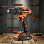 WorkBless WORKBLESS 21V Power Drill Set, Cordless Drill with Battery and Charger, 3/8'' Keyless Chuck, Variable Speed, 18+1 Torque Setting and 28pcs Drilling/Driver Bits Tool Set(Orange)