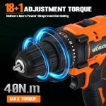 WorkBless WORKBLESS 21V Power Drill Set, Cordless Drill with Battery and Charger, 3/8'' Keyless Chuck, Variable Speed, 18+1 Torque Setting and 28pcs Drilling/Driver Bits Tool Set(Orange)