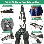 9'' Needle Nose Pliers, 6-in-1 Multifunction Long Nose Pliers, with Spring Loaded Safety Lock, for Fastening, Winding, Cutting, Stripping, Crimping, Clamping