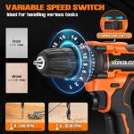 WorkBless WORKBLESS 21V Power Drill Set, Cordless Drill with Battery and Charger, 3/8'' Keyless Chuck, Variable Speed, 18+1 Torque Setting and 28pcs Drilling/Driver Bits Tool Set(Orange)