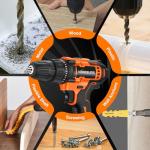 WorkBless WORKBLESS 21V Power Drill Set, Cordless Drill with Battery and Charger, 3/8'' Keyless Chuck, Variable Speed, 18+1 Torque Setting and 28pcs Drilling/Driver Bits Tool Set(Orange)
