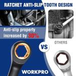 WORKPRO Extra Long Ratcheting Wrench Set, 10-Piece Anti-Slip Double Box Wrenches Set, Metric 8-19 mm, 72-Teeth, Cr-V Steel and Black Electrophoretic Coating Wrenches with Rolling Pouch