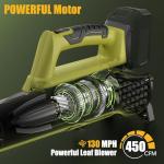 Leaf Blower for Dewalt 20V Battery, 450CFM Electric with 130MPH,Copper Motor, Cordless Handheld for Lawn Care, Yard (Battery Not Included) (Brushed Leaf Blower 20V Green)