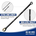 WORKPRO Extra Long Ratcheting Wrench Set, 10-Piece Anti-Slip Double Box Wrenches Set, Metric 8-19 mm, 72-Teeth, Cr-V Steel and Black Electrophoretic Coating Wrenches with Rolling Pouch