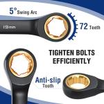 WORKPRO Extra Long Ratcheting Wrench Set, 10-Piece Anti-Slip Double Box Wrenches Set, Metric 8-19 mm, 72-Teeth, Cr-V Steel and Black Electrophoretic Coating Wrenches with Rolling Pouch