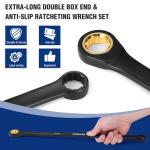 WORKPRO Extra Long Ratcheting Wrench Set, 10-Piece Anti-Slip Double Box Wrenches Set, Metric 8-19 mm, 72-Teeth, Cr-V Steel and Black Electrophoretic Coating Wrenches with Rolling Pouch