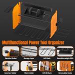 Power Tool Organizer Wall Mount, Modular Tool Storage with Charging Station, Garage 4 Drill Storage Shelf with Hooks, Hammer/Plier Holder, 8 Outlet Power Strip, Heavy Duty Rack for Workshop