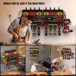 Power Tool Organizer Wall Mount, Modular Tool Storage with Charging Station, Garage 4 Drill Storage Shelf with Hooks, Hammer/Plier Holder, 8 Outlet Power Strip, Heavy Duty Rack for Workshop