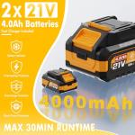 Leaf Blower Cordless (Upgraded) - 630CFM/160MPH, 21V Powerful Electric Cordless Leaf Blower with 2 x 4.0Ah Batteries and Charger, Battery Powered Leaf Blowers for Lawn Care, Patio, Yard, Dust, Snow