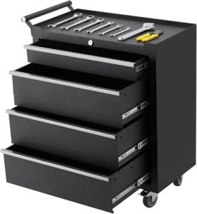 4-Drawer Rolling Tool Chest with Wheels - Lockable Storage Cabinet | Sliding Drawers & Protective Liner, Heavy-Duty Design Mobile Tool Cart for Garage, Workshop, Warehouse Organization,Black