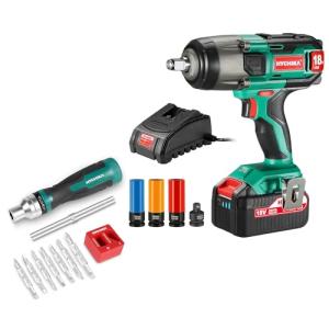 HYCHIKA 18 V Max Cordless Impact Wrench, Ratcheting Screwdriver 16-in-1, 2 Tool Combo Kit