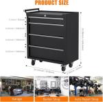 4-Drawer Rolling Tool Chest with Wheels - Lockable Storage Cabinet | Sliding Drawers & Protective Liner, Heavy-Duty Design Mobile Tool Cart for Garage, Workshop, Warehouse Organization,Black