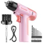 GRENPRO Cordless Drill, 7.2V Power Drill Set with 23pcs Acessories, 3/8" Keyless Chuck, Built-in LED, Type-C Charge Cable, Cleaning Brush Head, Pink Electric Screwdriver for Women