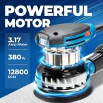 Dong Cheng 5-Inch Random Orbital Sander 380W 12800OPM Electric Palm Sander, 6 Variable Speeds, with 20pcs Sandpaper & Detachable Dust Bag, Power Sander for Woodworking, Sanding & Polishing