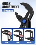 WORKPRO Mini Water Pump Pliers, 4-Inch Groove Joint Pliers, Fast Adjustable Tongue and Groove Pliers with 15-Position Push-Lock, V-Jaw for Multi-Surface Grip, Ideal for Tight Spaces and Versatile Use